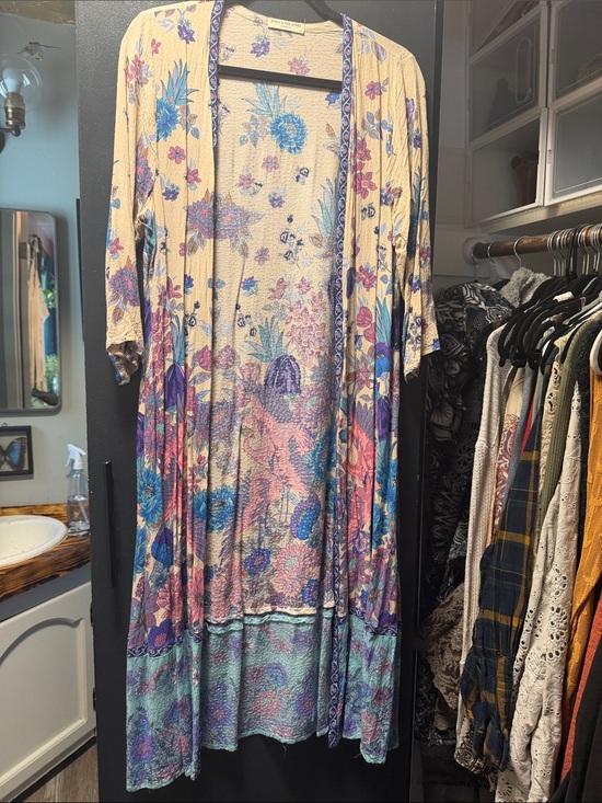 Spell Dresses & Skirts - Spell Cream Maxi Kimono Dress with Blue and Pink Floral Print